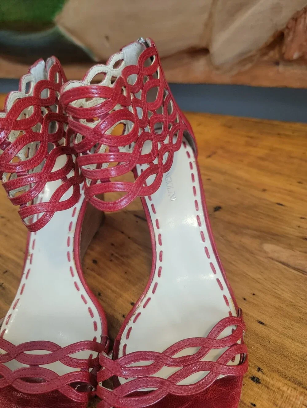 Enzo Angiloini Size 9 Red Laser Lattice Cut Leather Ankle $Toe 3